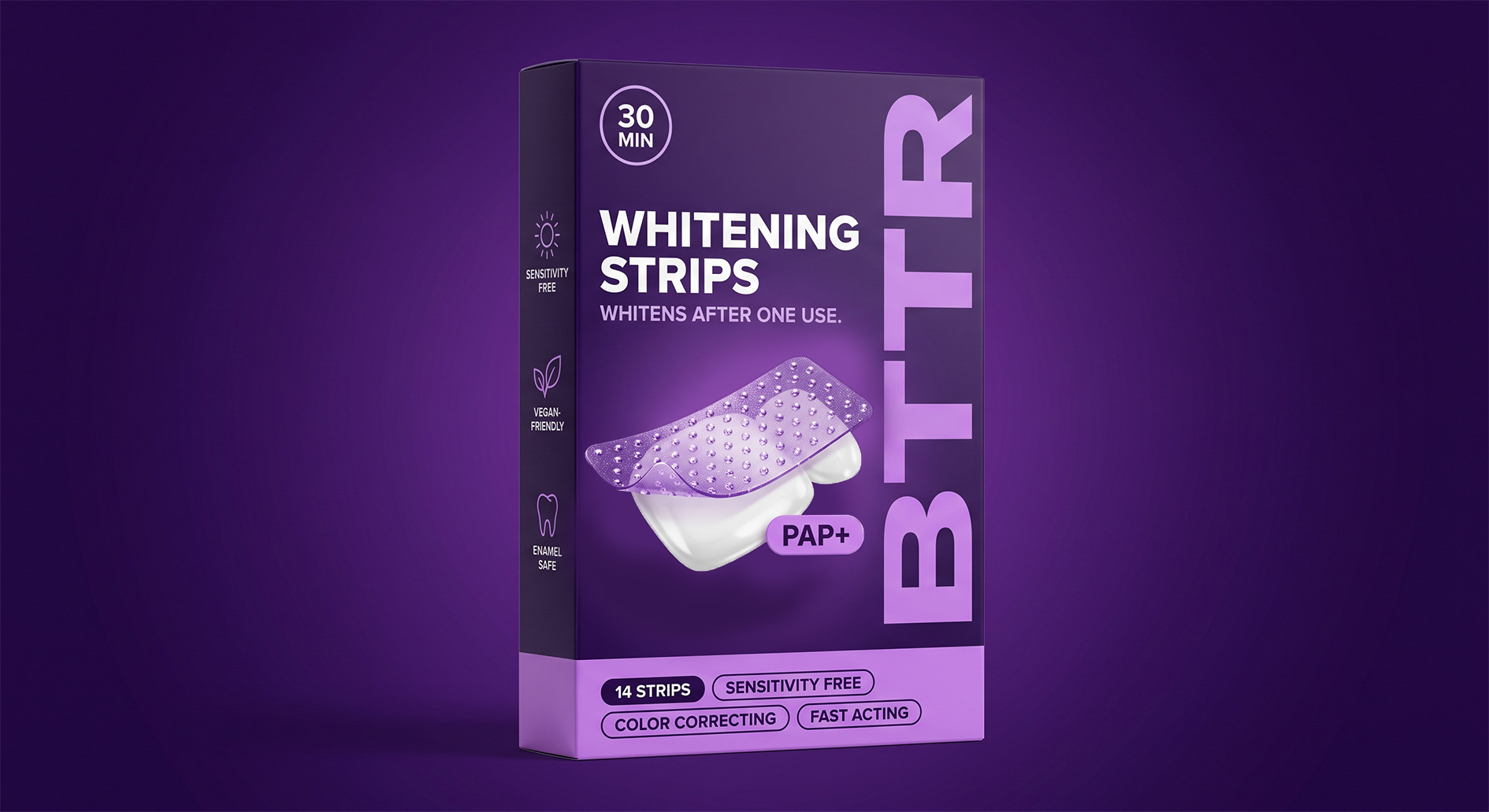 BTTR Smile purple whitening strips box