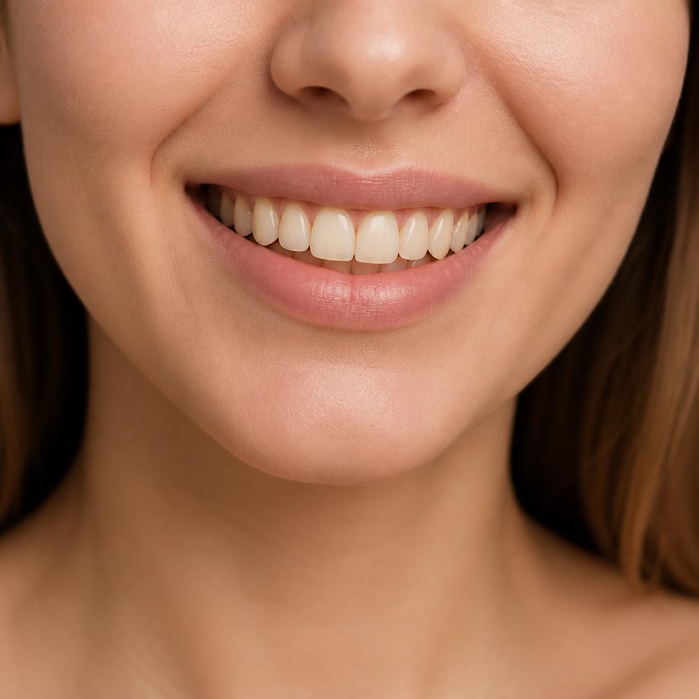 Smile before using BTTR Smile whitening strips